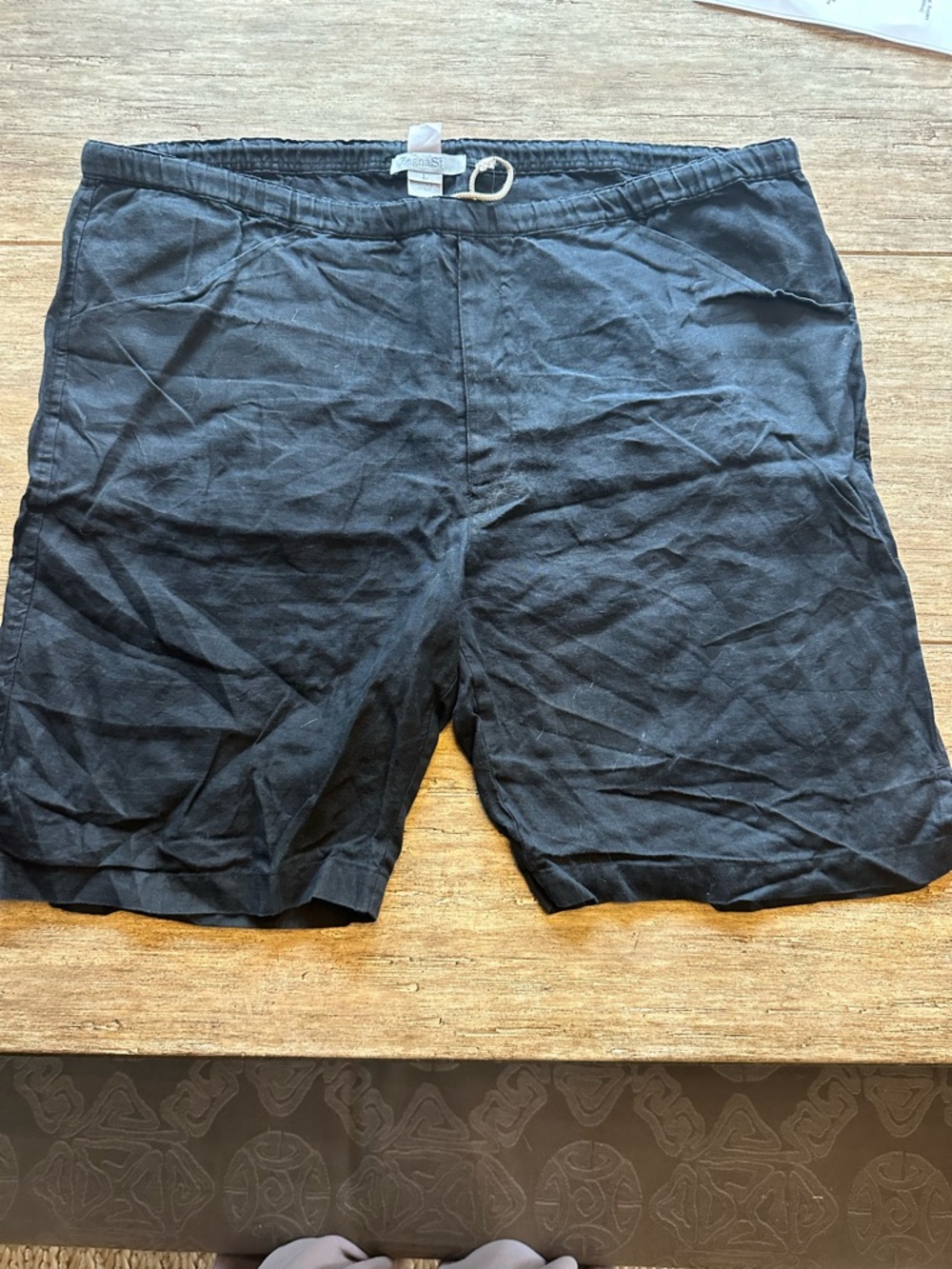 Zegna Sport Black 100% Linen Drawstring Shorts Luxury Italian Size L